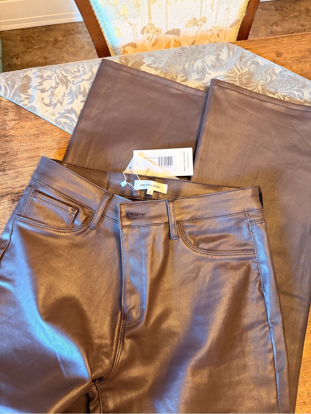 Noli Chocolate Brown Leather Flare Jeans - Picture 5 of 6